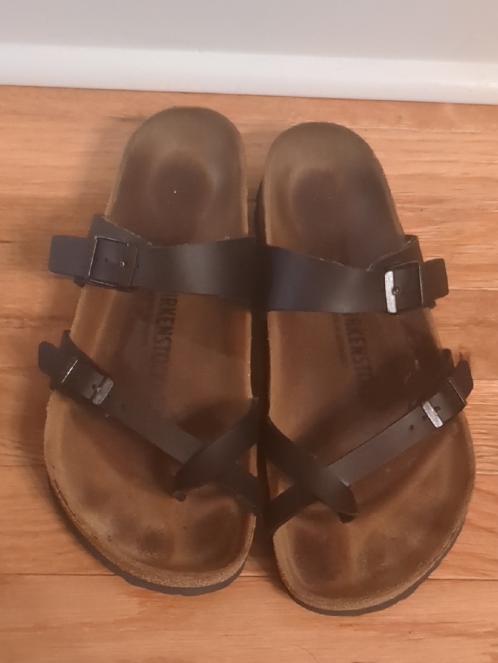 Birkenstock Brown Two-Strap Leather Sandals